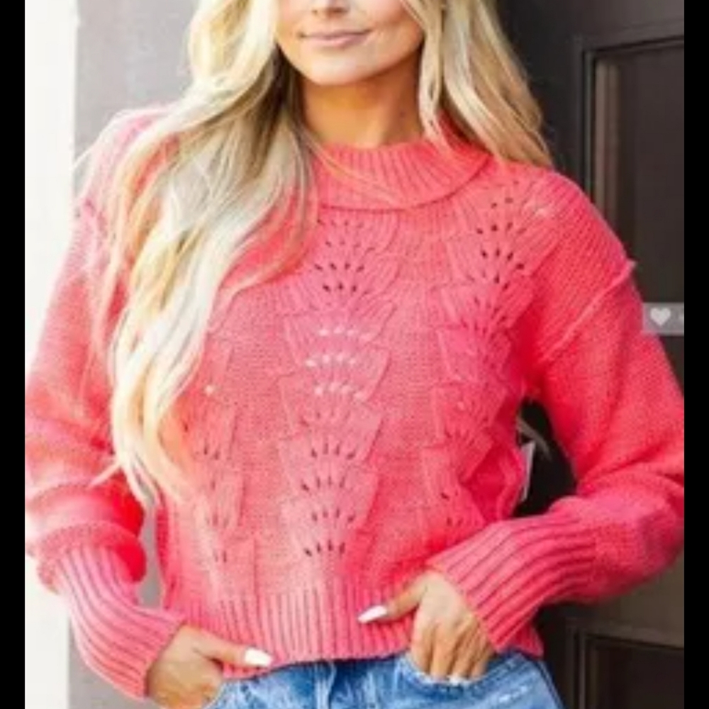 Free People Pink Bell Open Knit Sweater Large